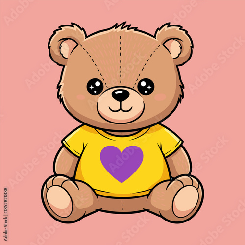 Cute stuffed bear with heart shirt