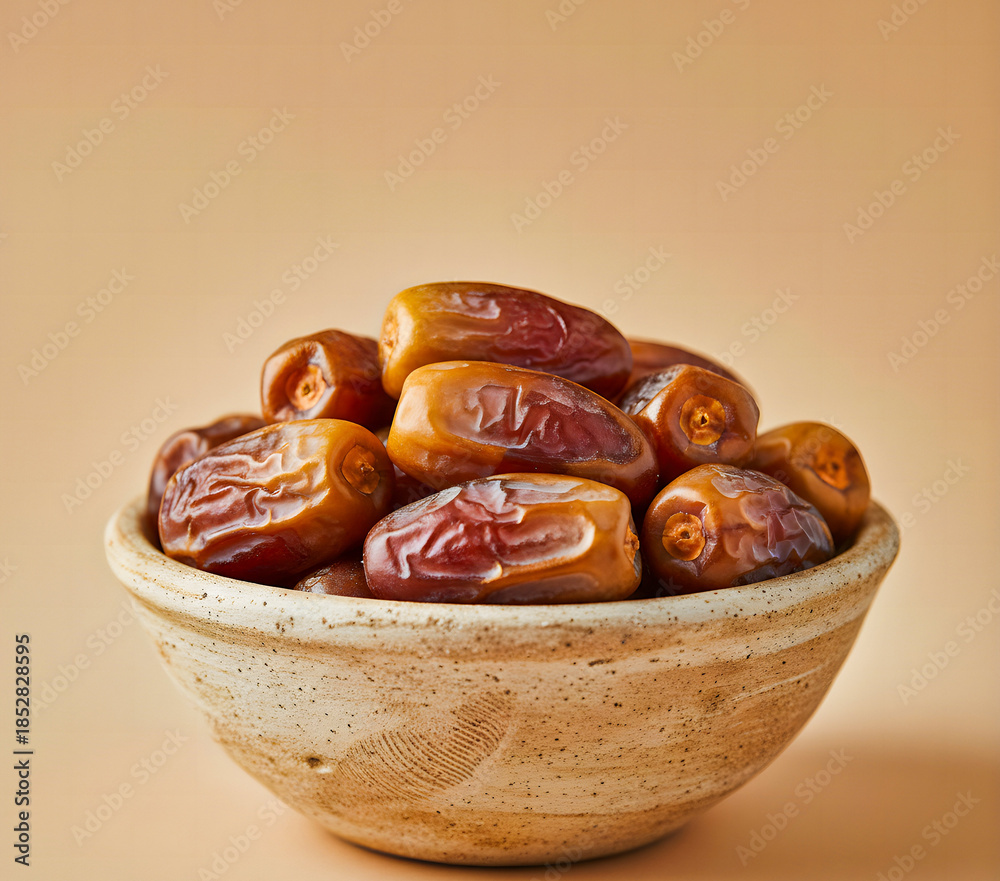 Obraz premium Dates are rich in fiber, natural sugars, vitamins (A, B complex, and C), minerals (potassium, magnesium, and iron), and antioxidants, which are beneficial for increasing instant energy, improving dige