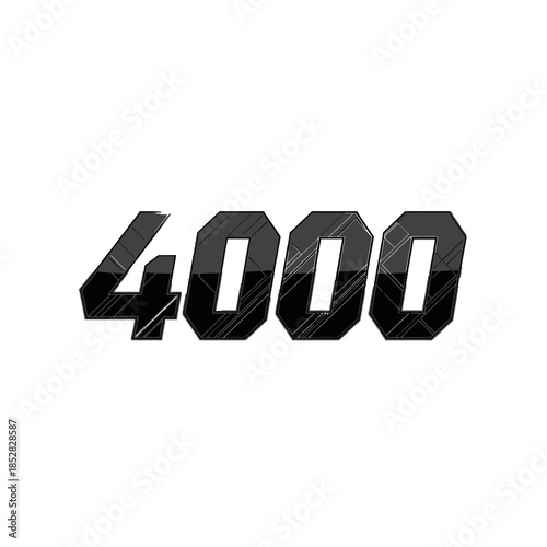 Bold modern number 4000 graphic with metallic sheen and sharp geometric details, perfect for achievements and milestones.