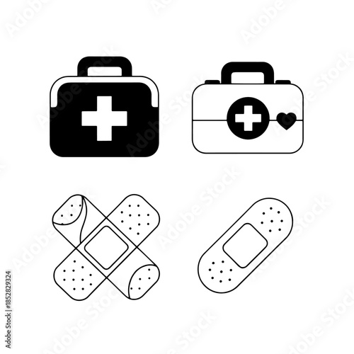 A medical first aid kit icon vector featuring a red emergency bag symbol designed as a travel briefcase or luggage suitcase illustration for web button use