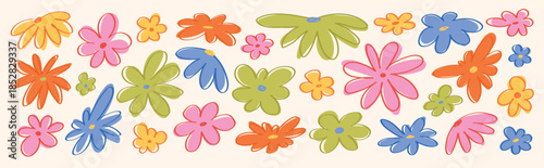Soft Color Flower Elements Set with Rounded Shapes for Decorative Design