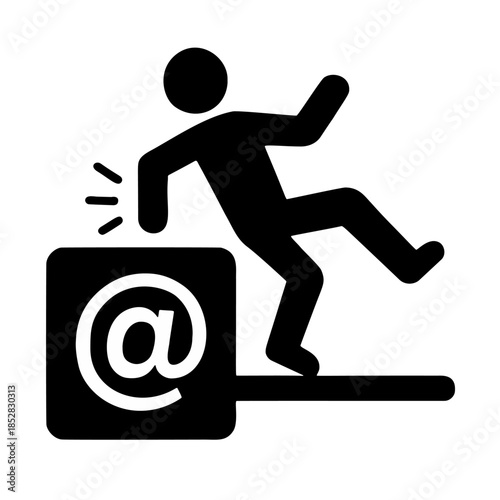 De-Platforming / Account Restriction Icon - Silhouette of a person being pushed off a social platform (square with "@" icon).