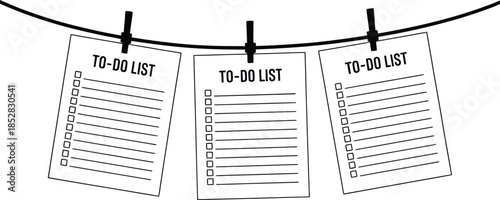 Three To-Do Lists Hanging on a Clothesline with Clothespins
