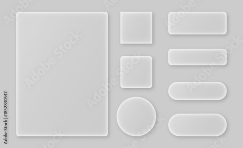 Liquid glass effect smartphone abstract interface isolated. White UI light frame square and circle banner with light glow stroke. Control center widget for smartphone and web app, vector illustration