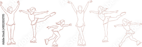 Collection of elegant figure skating poses on ice