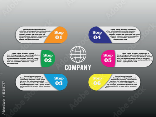 Business infographic template with 6 steps or options for workflow layout and process diagram