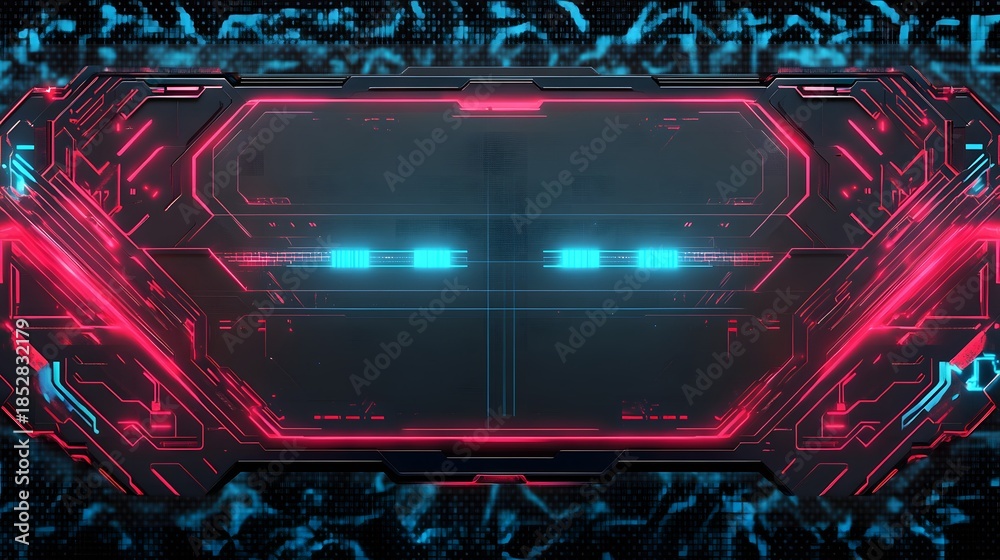 Obraz premium Futuristic frame with red and blue neon lights for digital interface.