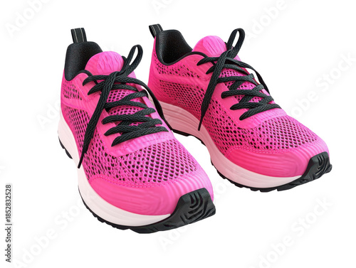 Vibrant pink sneakers with black laces and white soles