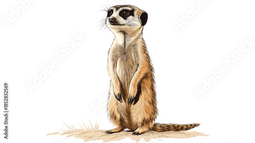 Alert meerkat standing upright against white background illustration