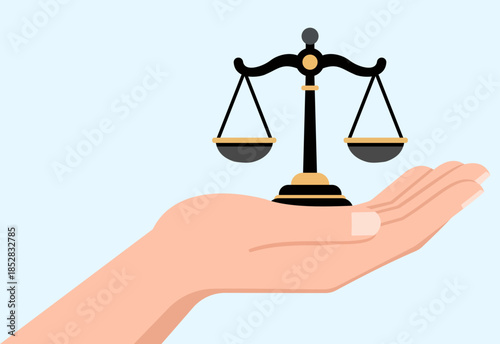 Justice and fairness held in human hands, symbolizing trust, responsibility, legal protection, equality, and ethical balance in society, Responsibility, Trust, Fairness, Legal Protection