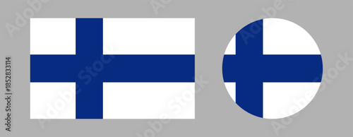 Finland national flag round, rectangular icons. Official colors. Flat design for web, mobile app. Circular symbol. Set of button, banner. National sign.