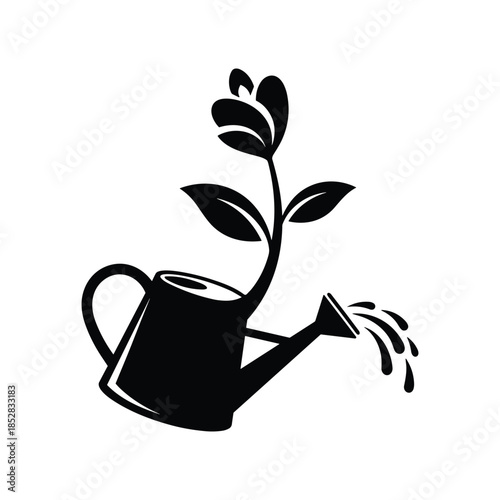 Watering plant with watering can isolated on white background, Vector, illustration