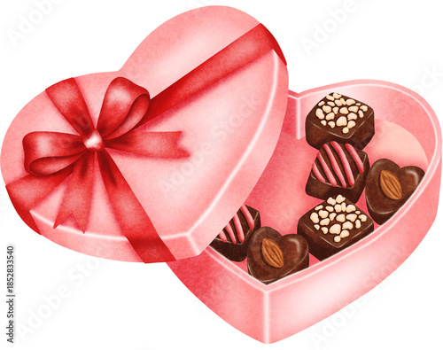 pink heart box chocolates with red bow clip art preview