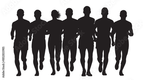  Large Professional Team Running in Unity Silhouette Representing Group Discipline Collective Effort Marathon Endurance and Persistent Pursuit of Long Term Organizational Goals and Shared Vision