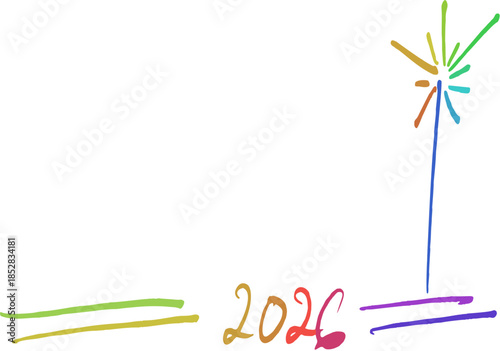 Colorful drawn Happy New Year 2026 doodle text set perfect for greetings, posters, and social media, Happy and Wellcome Happy New year