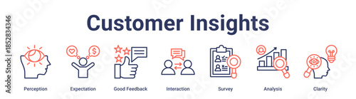 Customer Insights banner web icon vector illustration concept for education with icon of Perception, Expectation, Good Feedback, Interaction, Survey, Analysis.