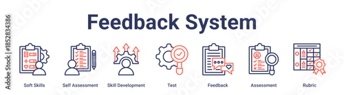 Feedback System banner web icon vector illustration concept for education with icon of Soft Skills, Self Assessment, Skill Development, Test, Feedback, Assessment.