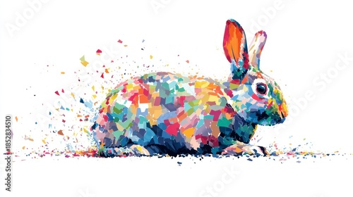 Colorful rabbit illustration on white background artistic design element