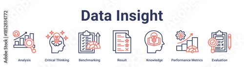Data Insight banner web icon vector illustration concept for education with icon of Analysis, Critical Thinking, Benchmarking, Result, Knowledge, Performance Metrics.