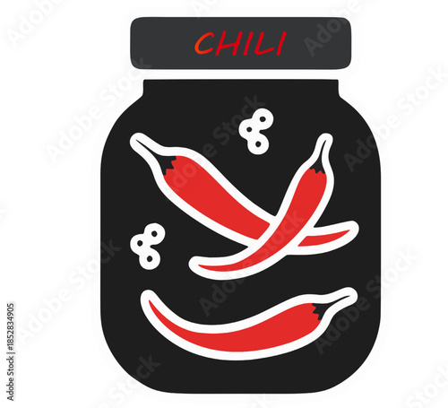 Spicy Chili Pepper Jar Icon - A Bold Outline Vector Illustration Representing Heat and Flavor