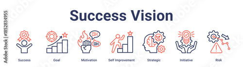 Success Vision banner web icon vector illustration concept for education with icon of Success, Goal, Motivation, Self Improvement, Strategic, Initiative.