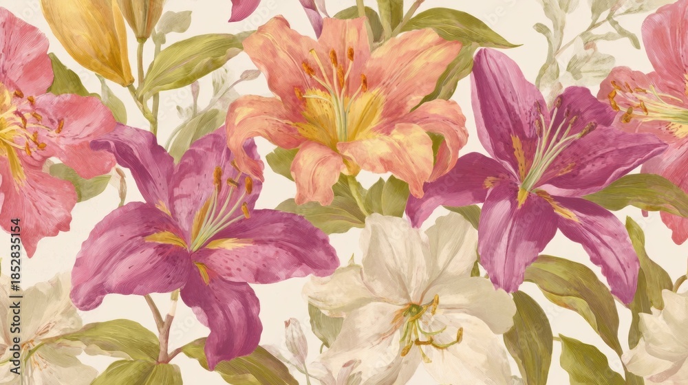 Fototapeta premium Soft Peach Lily Floral Seamless Design