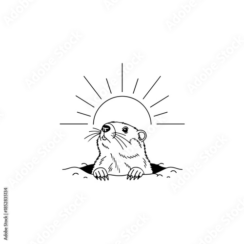 Groundhog emerging from burrow isolated on transparent background