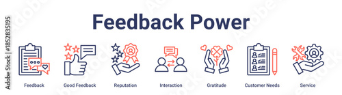 Feedback Power banner web icon vector illustration concept for education with icon of Feedback, Good Feedback, Reputation, Interaction, Gratitude, Customer Needs, Service.