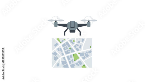 Drone above a city map with green markers