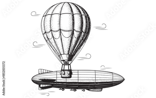 Vintage Airship and Hot Air Balloon Illustration