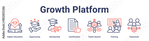 Growth Platform banner web icon vector illustration concept for education with icon of Higher Education, Opportunity, Scholarship, Certification, Talent Search, Training.
