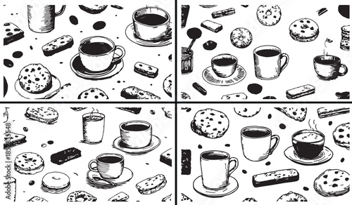 coffee clipart illustration, cafe cup doodles, tea coffee icons, hand drawn drink art, coffee mug sketches, black white cafe clipart, printable coffee elements, beverage illustration pack, cup outline