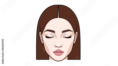 Front view of a womans face with closed eyes
