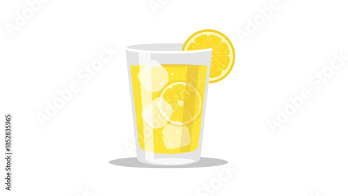 Glass of lemonade with ice and lemon slices