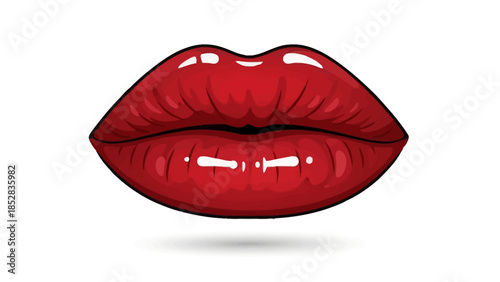 Glossy red lips with highlights against a white background