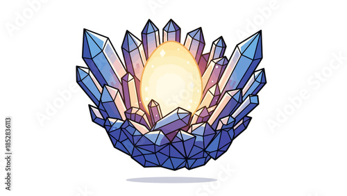Glowing egg nestled within crystalline formations