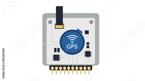 Illustration of a GPS module circuit board with antenna