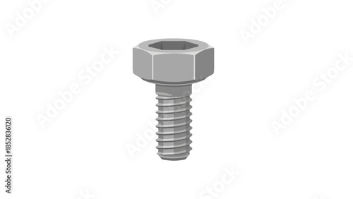 Hex bolt with threaded shaft on white background
