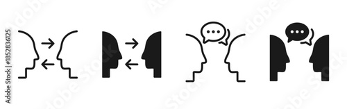 Face to face communication icon showing dialogue and conversation between people. Clean minimal vector symbol for business communication, negotiation, discussion, chat, consultation and UI interfaces.