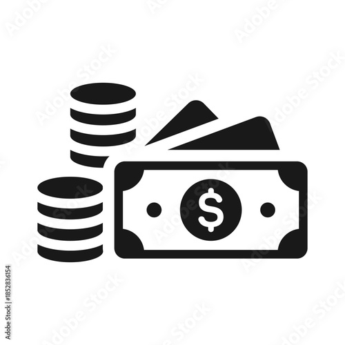 Money and finance icon with cash and coin stack symbol. Clean vector illustration for banking, payments, income, savings, investment, business finance and financial apps.