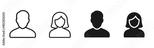 User profile avatar icon showing male and female silhouettes. Clean vector symbol for accounts, identity, people profiles, customers, employees and modern interface design.