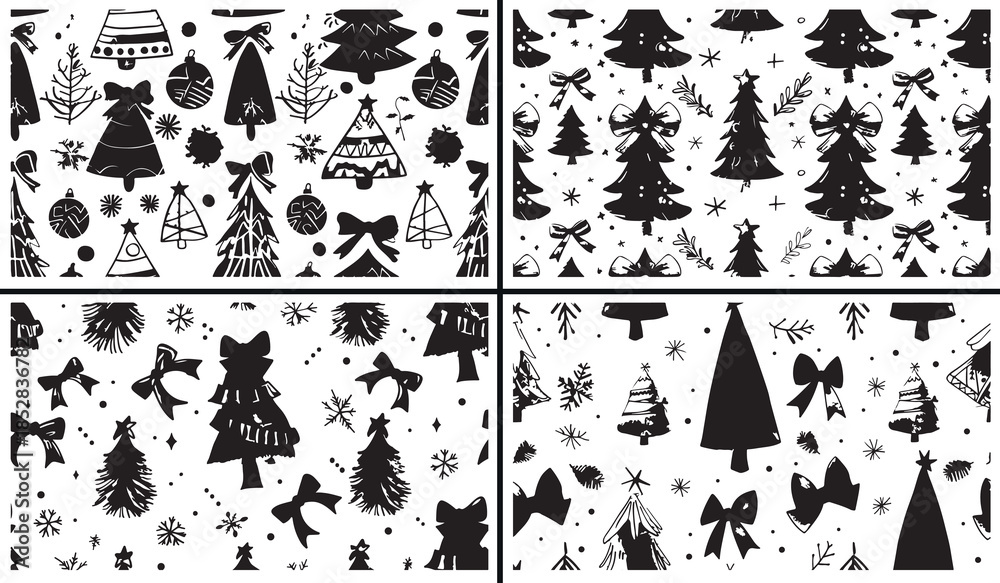 Fototapeta premium christmas clipart illustration, winter holiday doodles, festive icon drawings, hand drawn christmas art, xmas symbol sketches, black white holiday clipart, printable christmas icons, winter illustrati