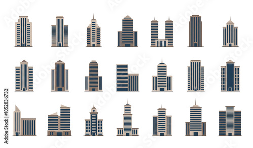 Minimal office building vector elements for flat urban city design isolated on transparent background