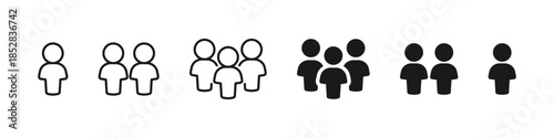 People and user group icon set in outline and solid style. Team, community, profile and business users symbols for UI, UX, web design, apps, dashboards and corporate interfaces.