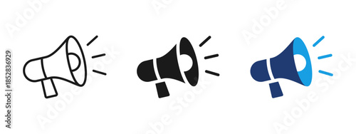 Megaphone icon with sound waves. Announcement and marketing symbol for advertising, promotion, communication, alerts, notifications and business media messages.