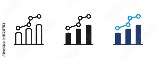 Growth chart icon with bar graph and rising line. Business analytics symbol for statistics, data analysis, financial performance, sales growth, revenue increase and progress reporting.