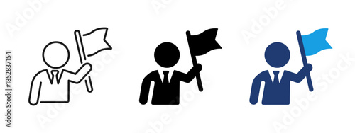 Leader with flag icon. Business leadership symbol representing success, achievement, goal reaching, management, motivation and professional career growth in corporate environment.