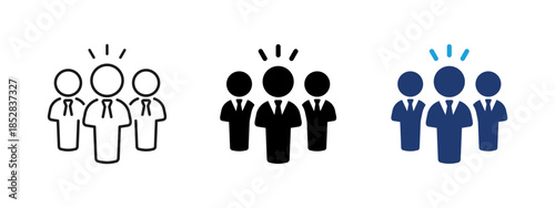 Team leader icon showing manager standing in front of employees. Business leadership symbol representing management, authority, organization, corporate hierarchy and teamwork.