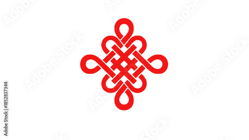 Simple Red Chinese Knot Isolated on White Background, Traditional Cultural Symbol of Fortune
