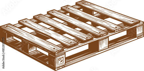 Industrial Warehouse Shipping Pallet for Logistics, Wooden Pallet Illustration Isolated on White Background